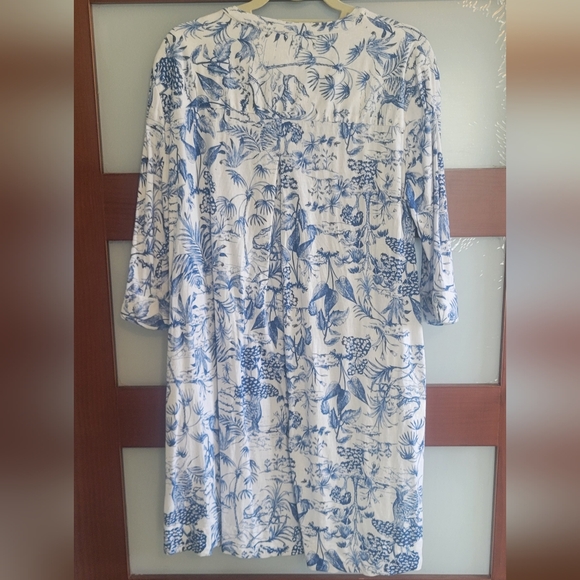 Nicole Miller Blue and White Botanical Button Down Dress Size Medium - Picture 3 of 6